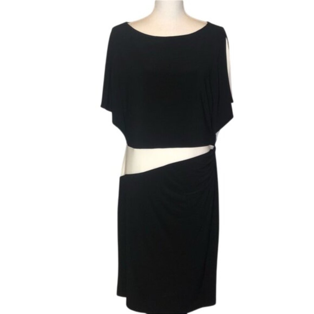 Lauren Ralph Lauren Dress 2 Black White Split Flutter Sleeve Midi LBD Old Money